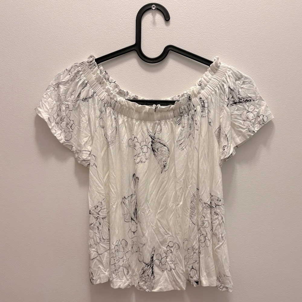 Aritzia Wilfred Cream Floral Short Sleeve Blouse